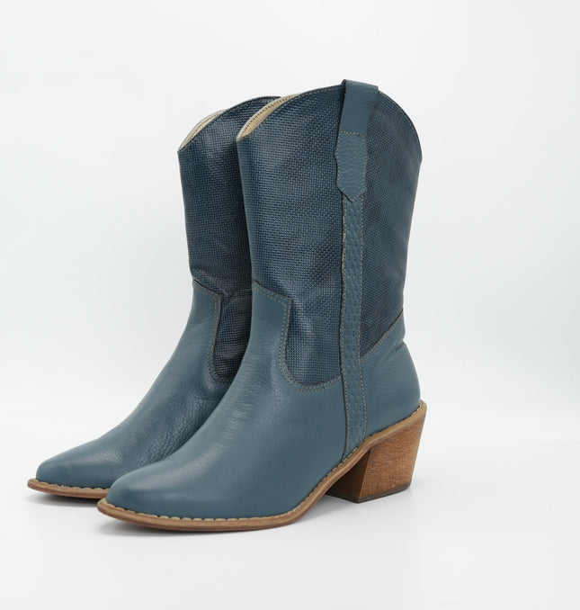 Bota texana en cuero azul