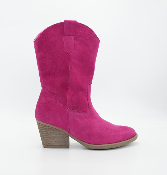 Bota texana en cuero fucsia