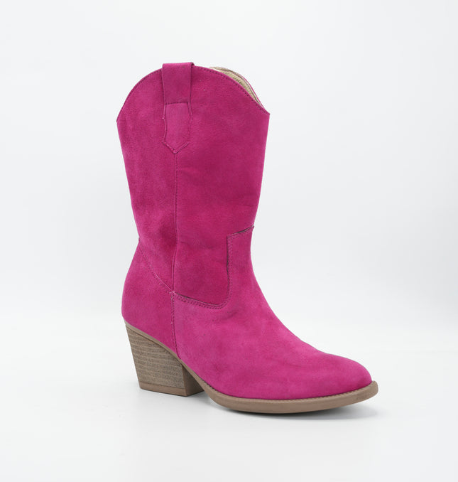 Bota texana en cuero fucsia