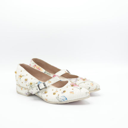 Baletas en cuero blanco con estampado mariposa