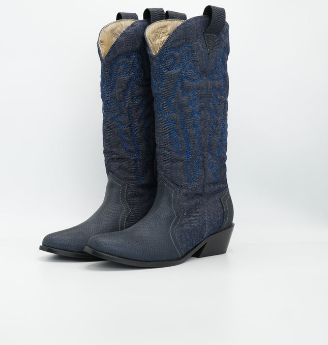 Bota texana en cuero azul