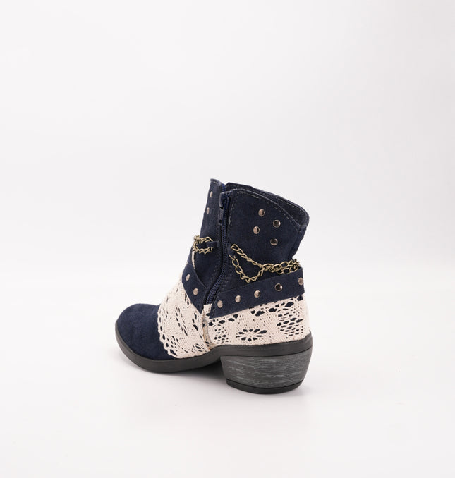Botin en cuero azul con encaje