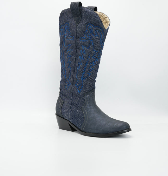 Bota texana en cuero azul