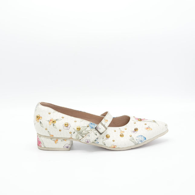 Baletas en cuero blanco con estampado mariposa