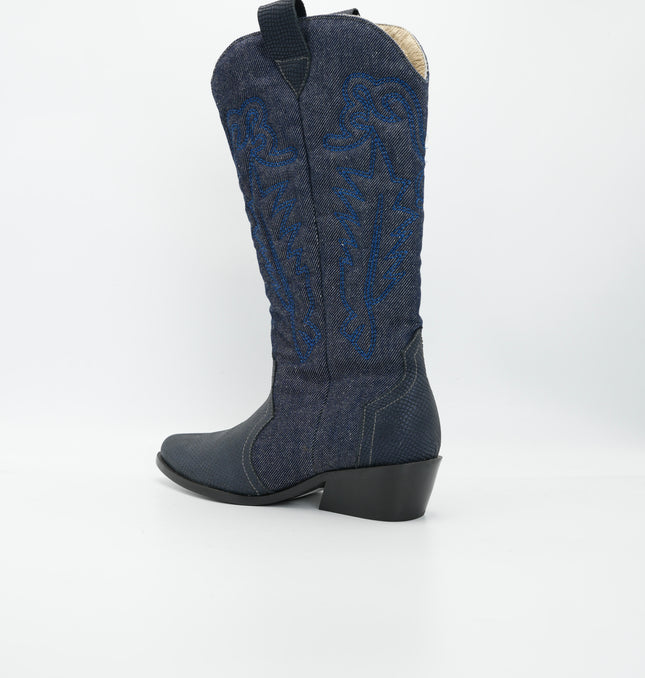 Bota texana en cuero azul