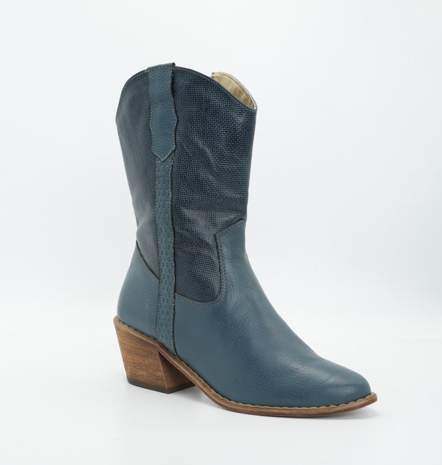 Bota texana en cuero azul