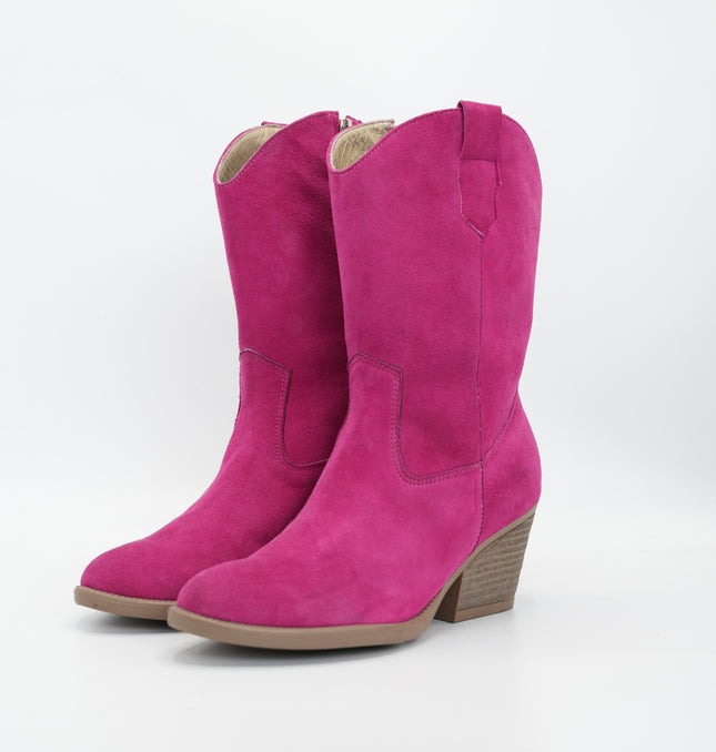 Bota texana en cuero fucsia