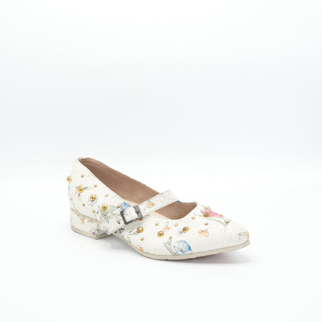 Baletas en cuero blanco con estampado mariposa