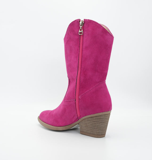 Bota texana en cuero fucsia