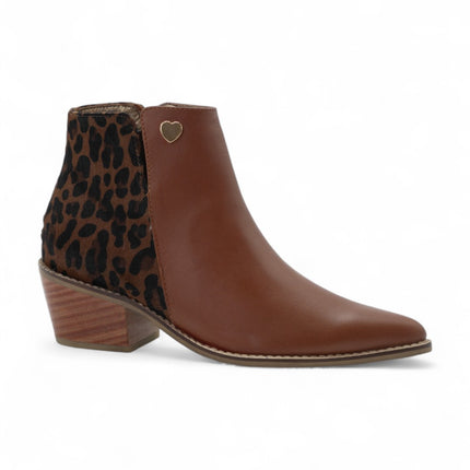 Botin cafe con talon de piel