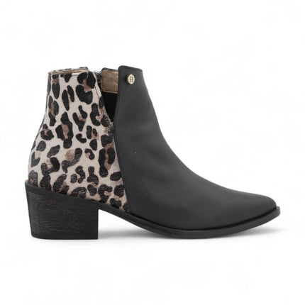 Botin negro con talon de piel
