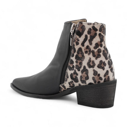 Botin negro con talon de piel