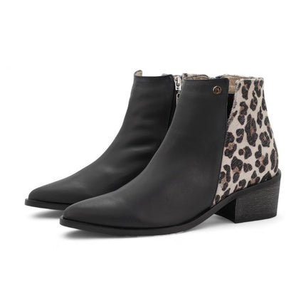 Botin negro con talon de piel