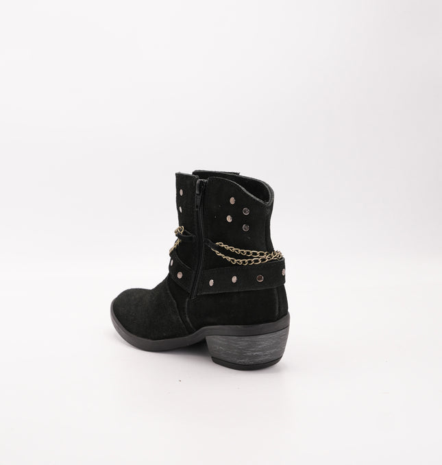 Botín en cuero gamuza negro con cadenas
