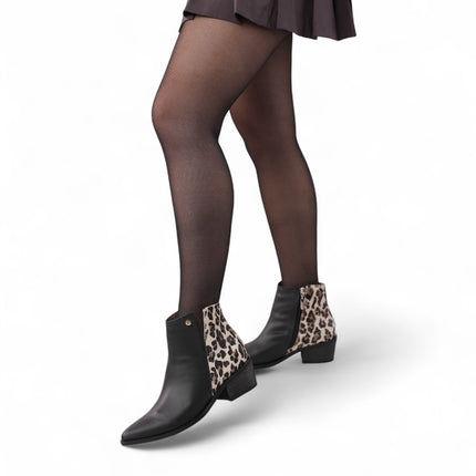 Botin negro con talon de piel