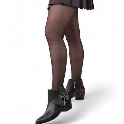 Botin negro con talon de piel